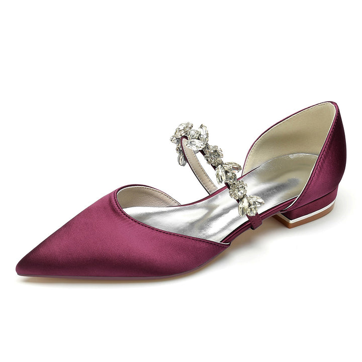 Chaussures de Mariage pour Femmes, Chaussures de Mariée à Talons Bas et Bout Pointu avec Strass