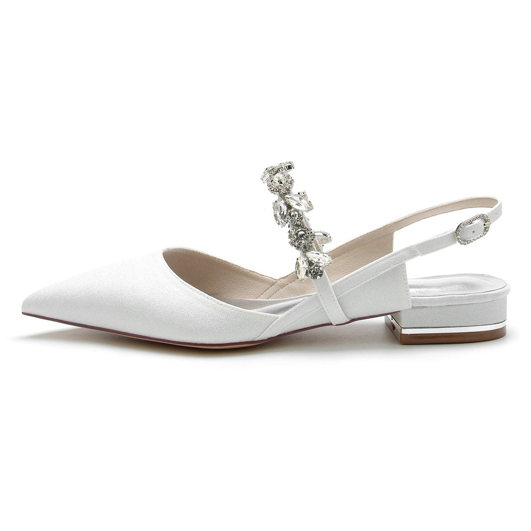 Chaussures de Mariage pour Femmes, Chaussures de Mariée à Bout Pointu et à Boucle Basse avec Strass et Paillettes