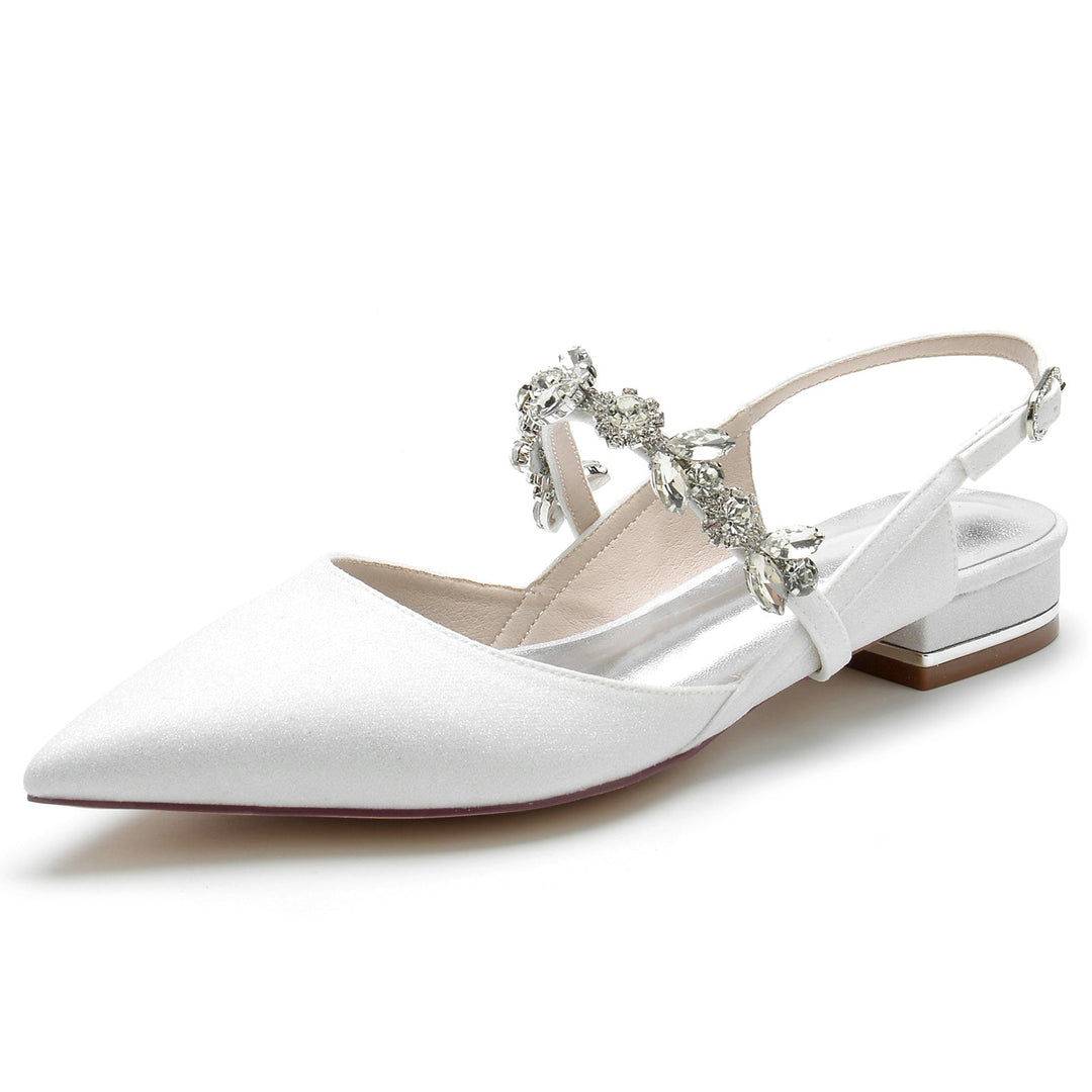 Chaussures de Mariage pour Femmes, Chaussures de Mariée à Bout Pointu et à Boucle Basse avec Strass et Paillettes