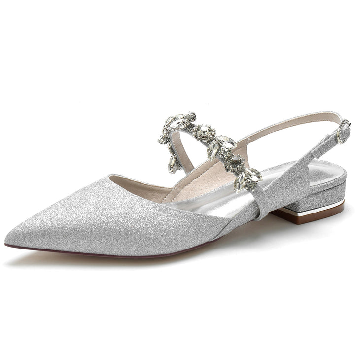 Chaussures de Mariage pour Femmes, Chaussures de Mariée à Bout Pointu et à Boucle Basse avec Strass et Paillettes