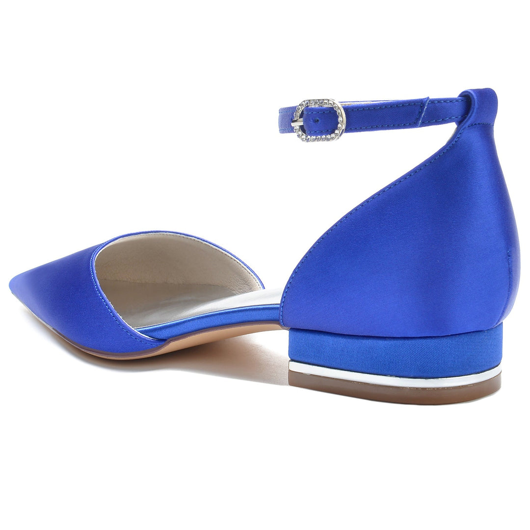 Chaussures de Mariage pour Femmes à Bout Pointu et Talon Bas avec Boucle en Cristal Chaussures de Mariée Minimalistes