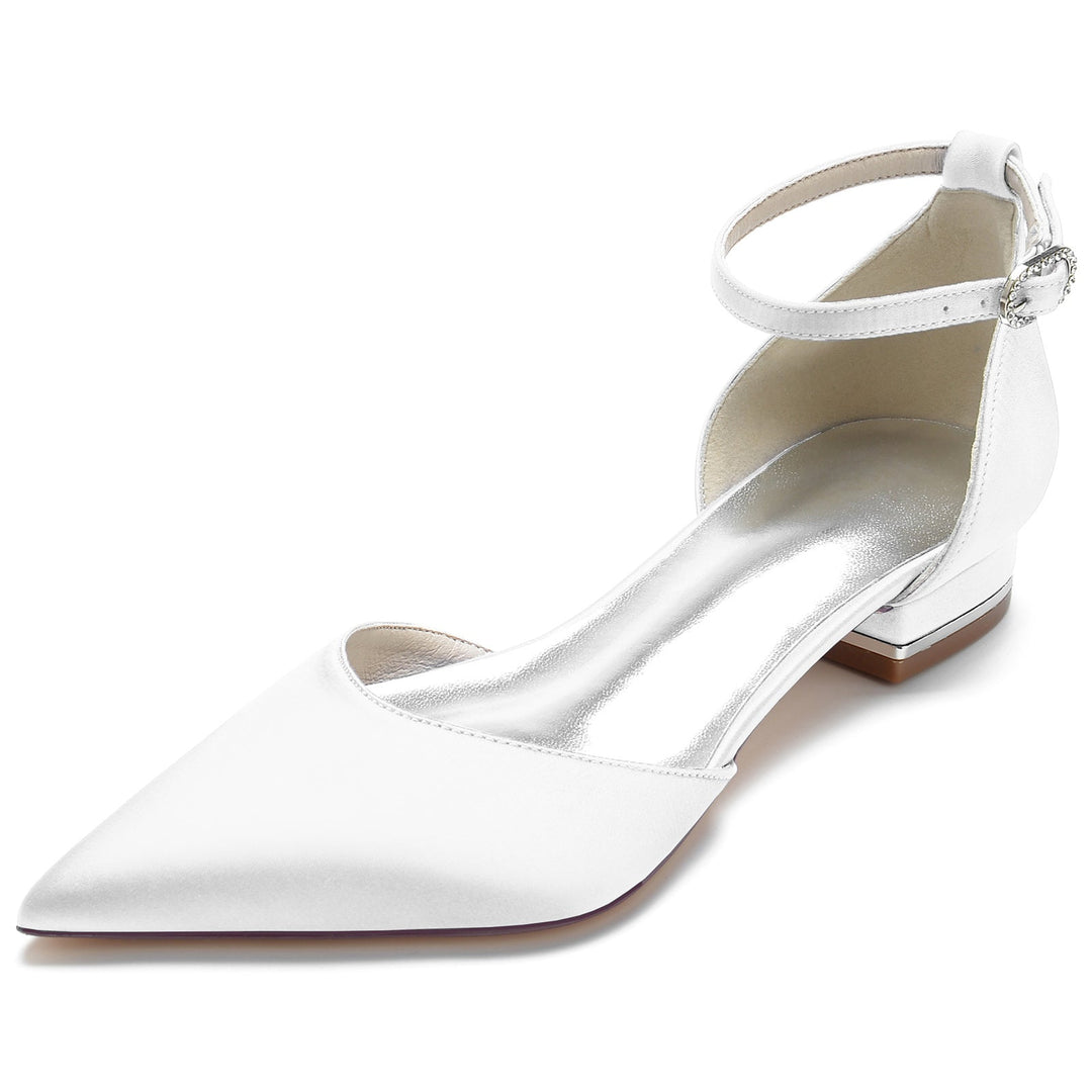 Chaussures de Mariage pour Femmes à Bout Pointu et Talon Bas avec Boucle en Cristal Chaussures de Mariée Minimalistes