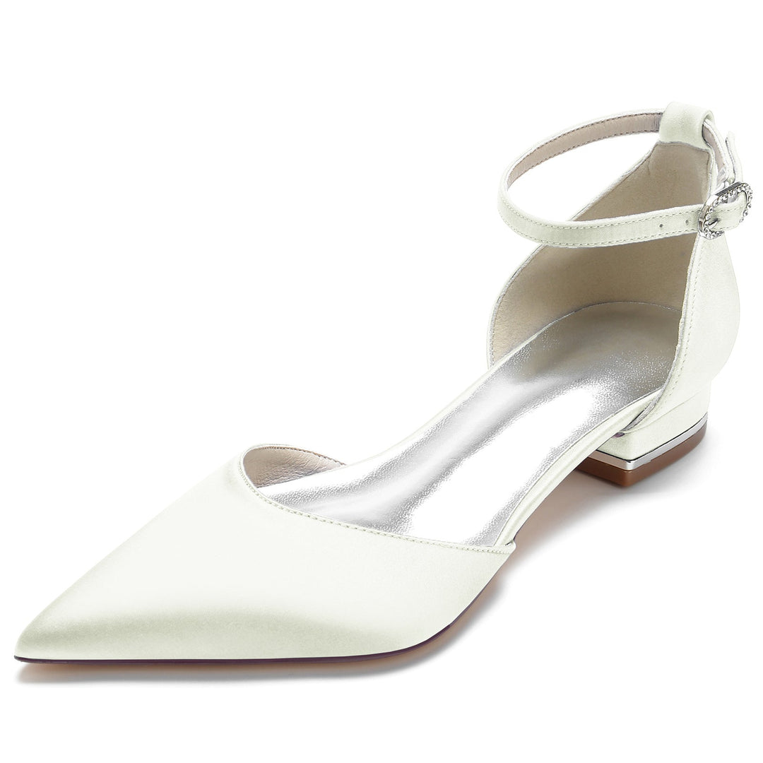 Chaussures de Mariage pour Femmes à Bout Pointu et Talon Bas avec Boucle en Cristal Chaussures de Mariée Minimalistes