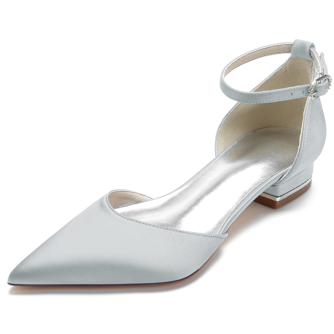 Chaussures de Mariage pour Femmes à Bout Pointu et Talon Bas avec Boucle en Cristal Chaussures de Mariée Minimalistes