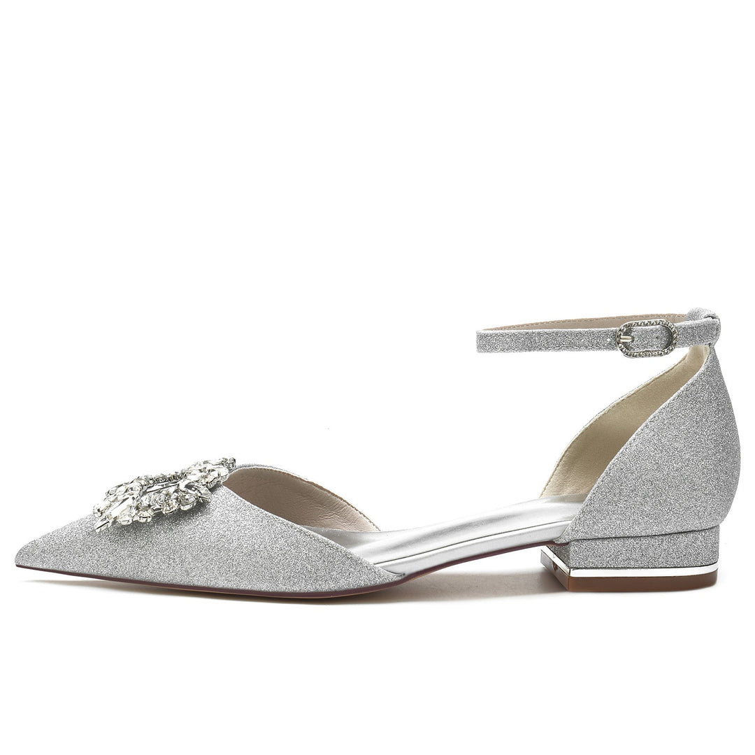 Chaussures de Mariage pour Femmes, Chaussures de Mariée à Bout Pointu et à Paillettes Carrées et Cristal, Chaussures de Mariée à Boucle