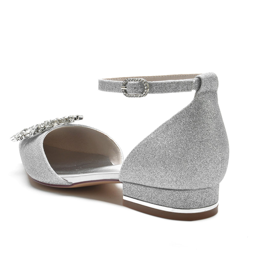 Chaussures de Mariage pour Femmes, Chaussures de Mariée à Bout Pointu et à Paillettes Carrées et Cristal, Chaussures de Mariée à Boucle