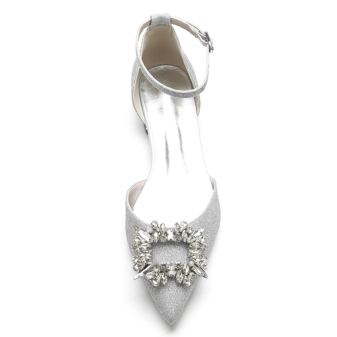 Chaussures de Mariage pour Femmes, Chaussures de Mariée à Bout Pointu et à Paillettes Carrées et Cristal, Chaussures de Mariée à Boucle