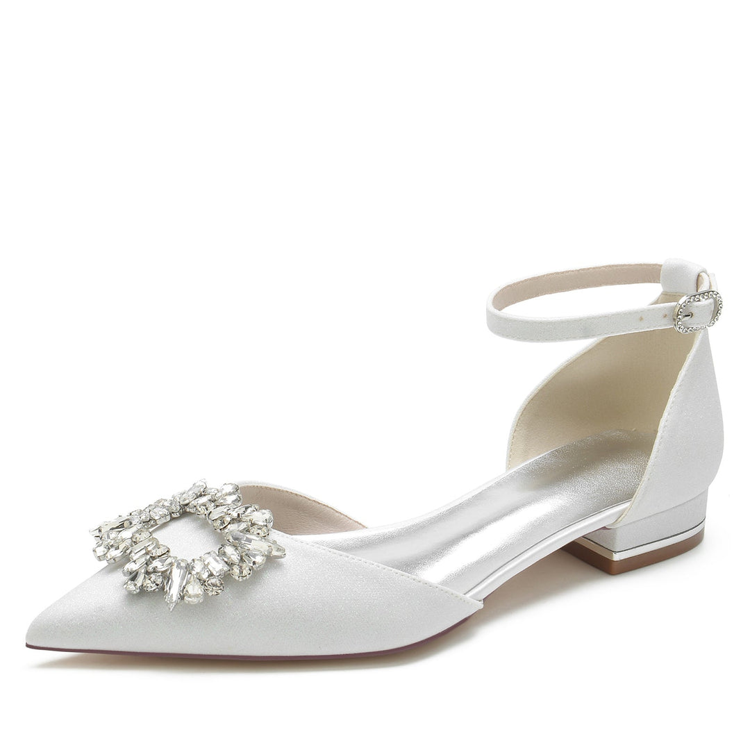 Chaussures de Mariage pour Femmes, Chaussures de Mariée à Bout Pointu et à Paillettes Carrées et Cristal, Chaussures de Mariée à Boucle