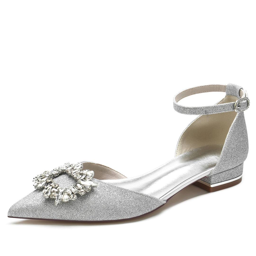 Chaussures de Mariage pour Femmes, Chaussures de Mariée à Bout Pointu et à Paillettes Carrées et Cristal, Chaussures de Mariée à Boucle