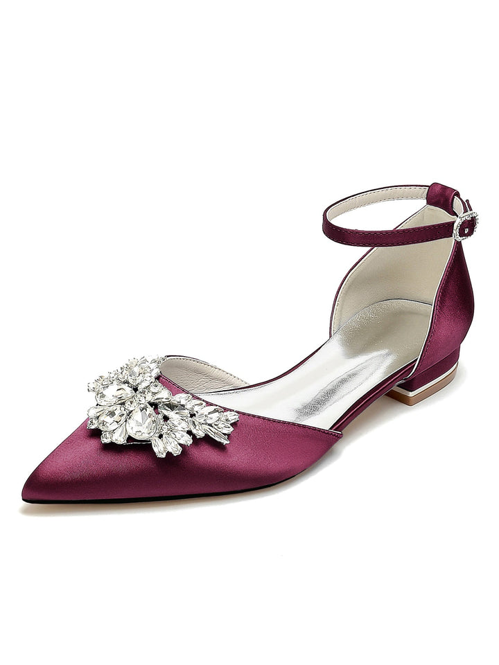 Chaussures de Mariage pour Femmes, Chaussures de Demoiselle D'Honneur à Talons Bas et Bout Pointu avec Strass