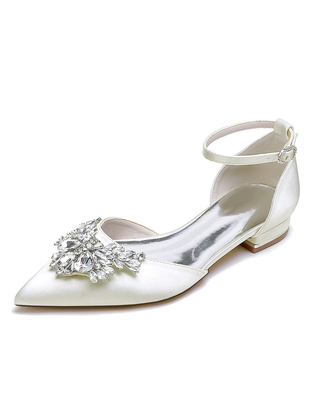 Chaussures de Mariage pour Femmes, Chaussures de Demoiselle D'Honneur à Talons Bas et Bout Pointu avec Strass