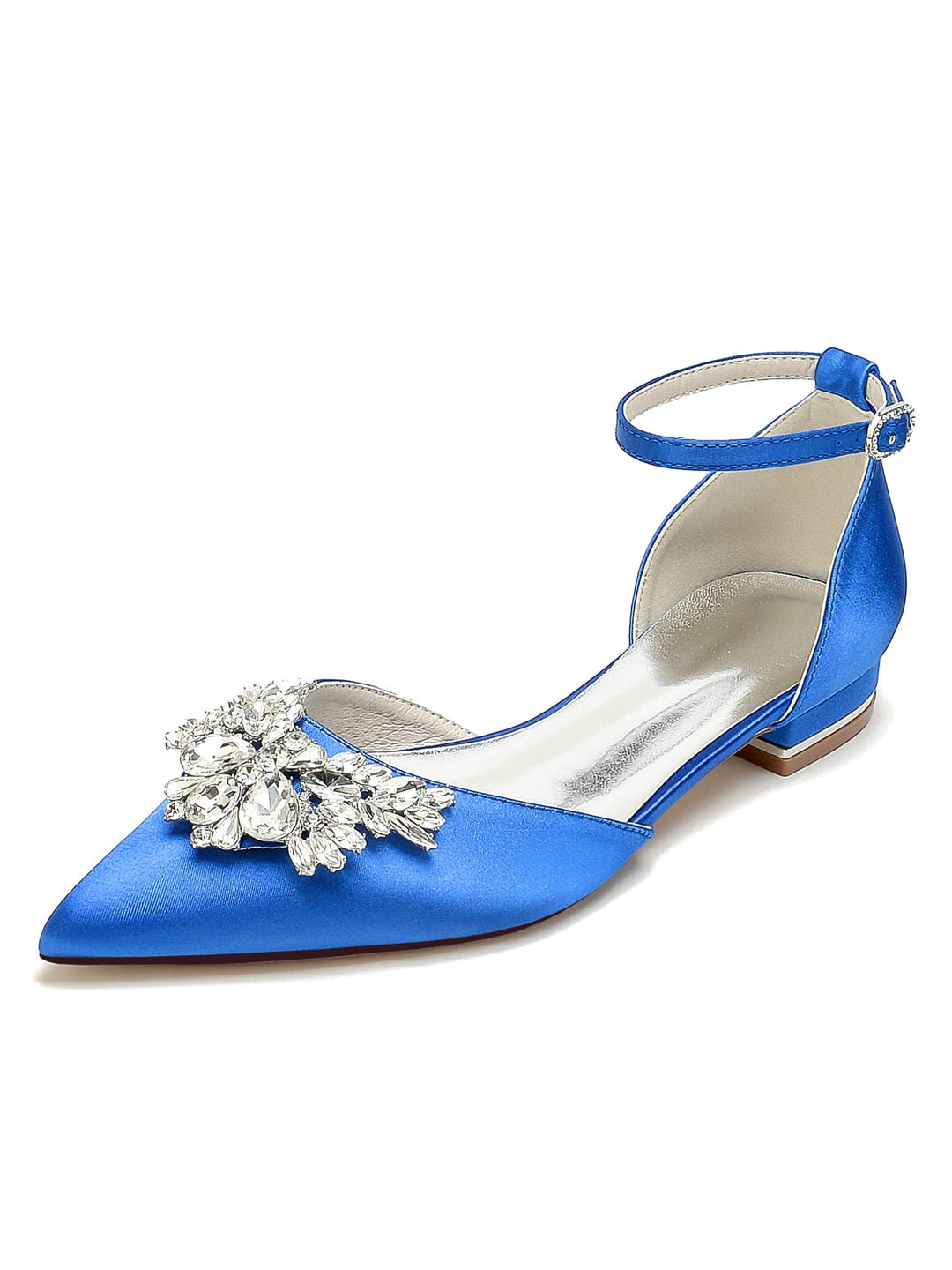 Chaussures de Mariage pour Femmes, Chaussures de Demoiselle D'Honneur à Talons Bas et Bout Pointu avec Strass