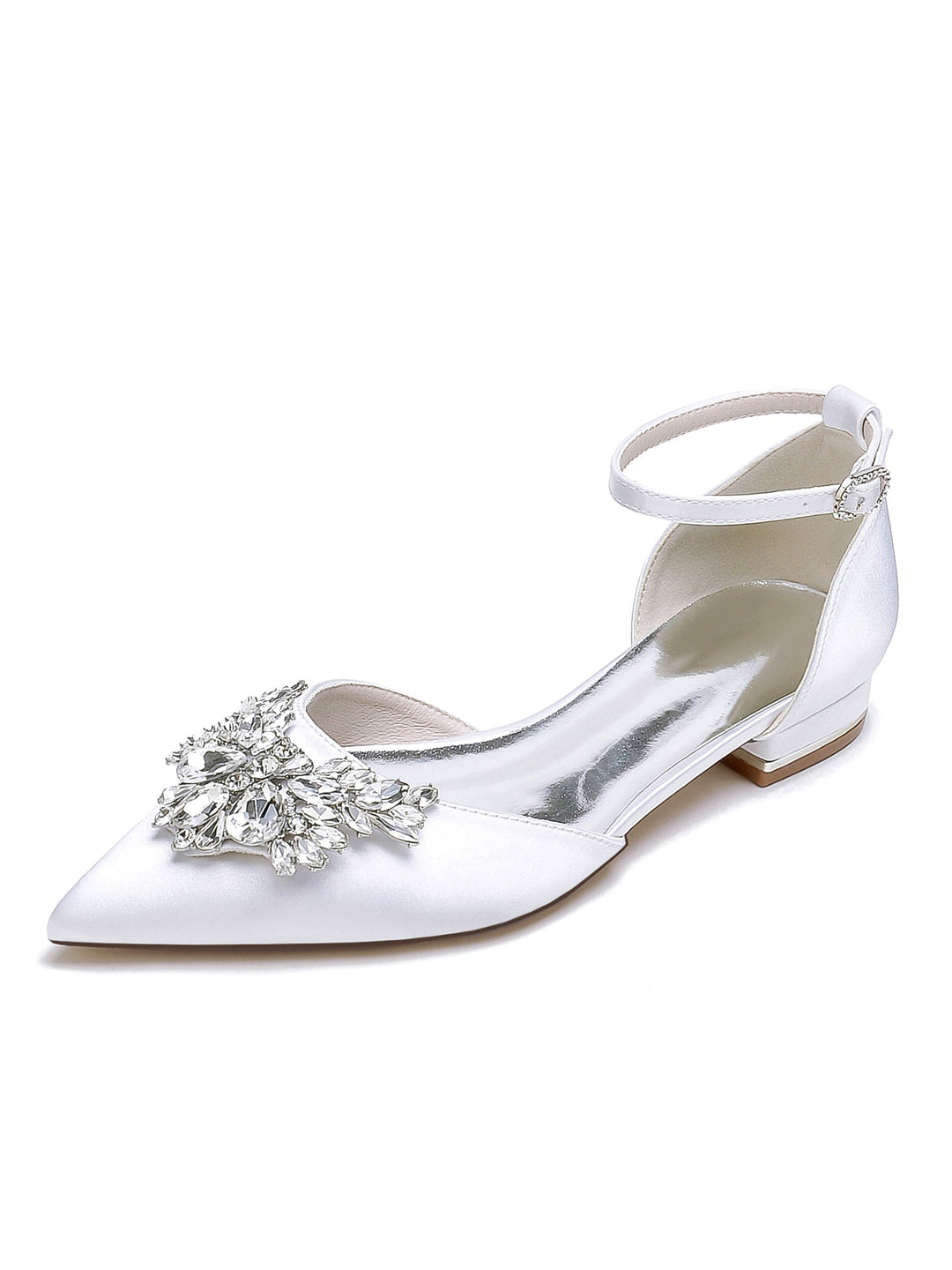 Chaussures de Mariage pour Femmes, Chaussures de Demoiselle D'Honneur à Talons Bas et Bout Pointu avec Strass