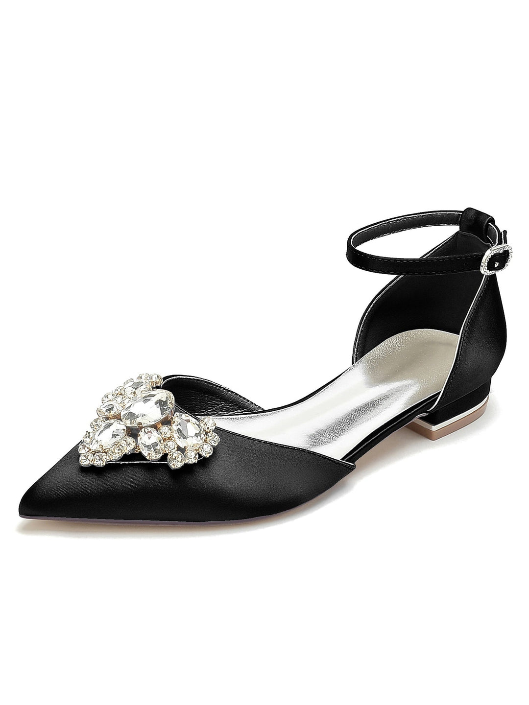 Chaussures de Mariage pour Femmes, Chaussures de Demoiselle D'Honneur à Talons Bas et Bout Pointu avec Strass