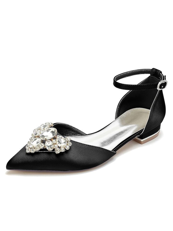 Chaussures de Mariage pour Femmes, Chaussures de Demoiselle D'Honneur à Talons Bas et Bout Pointu avec Strass