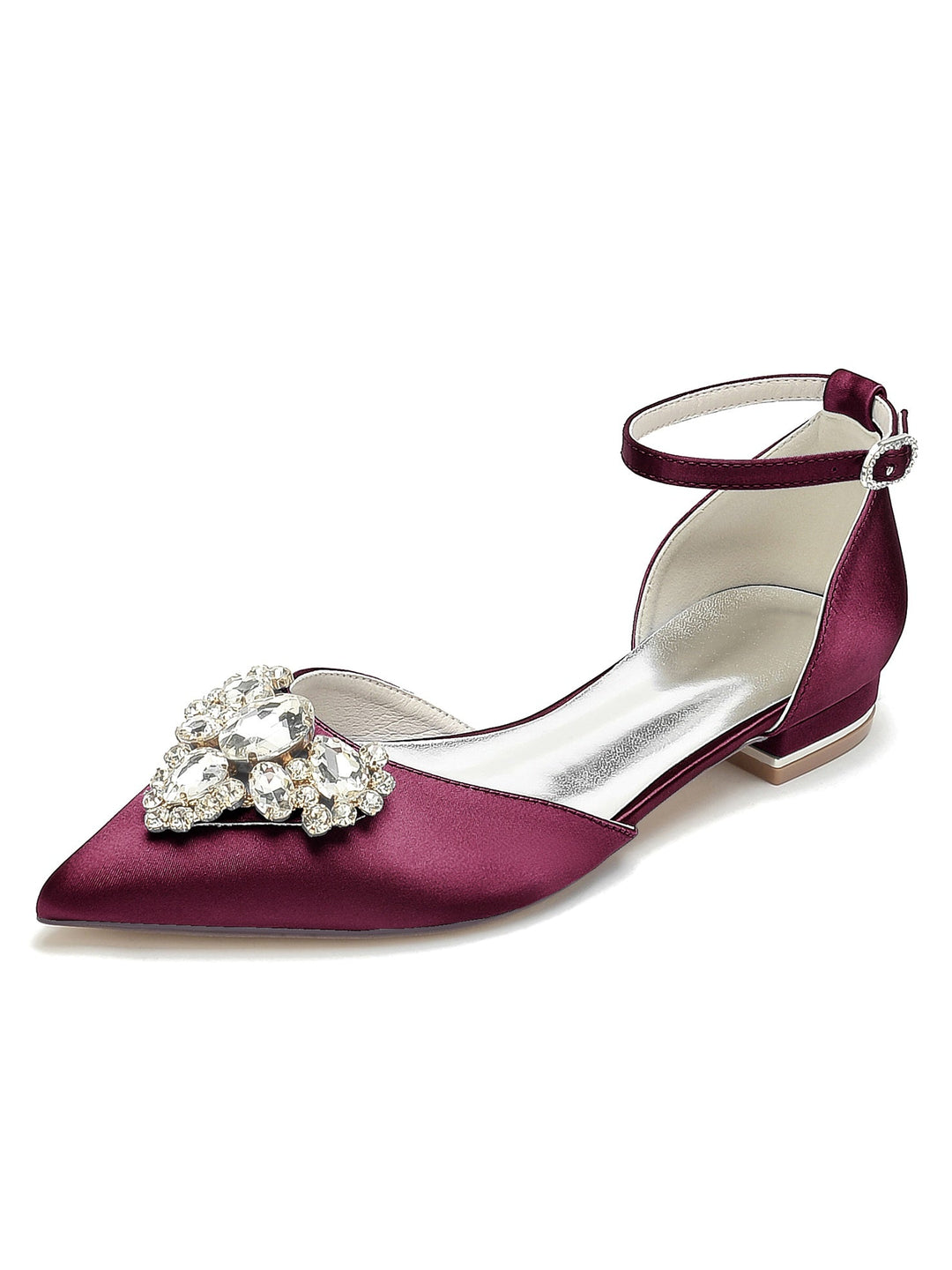 Chaussures de Mariage pour Femmes, Chaussures de Demoiselle D'Honneur à Talons Bas et Bout Pointu avec Strass