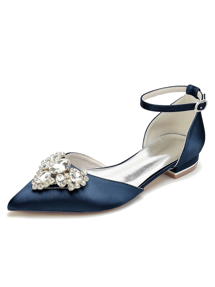 Chaussures de Mariage pour Femmes, Chaussures de Demoiselle D'Honneur à Talons Bas et Bout Pointu avec Strass