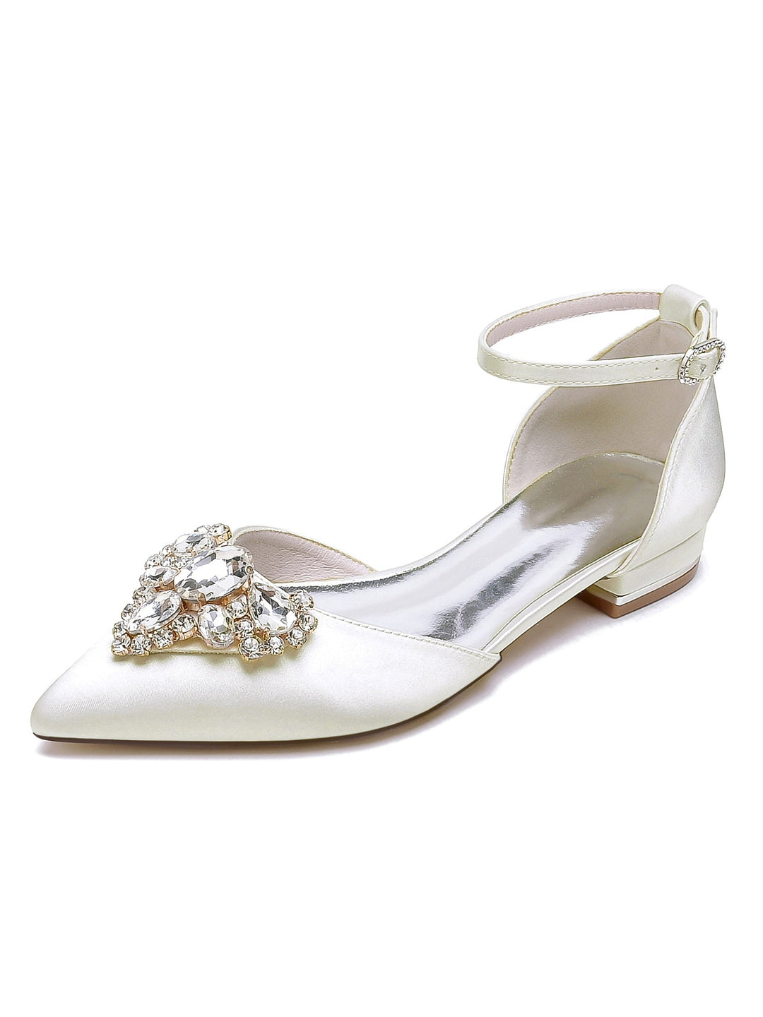 Chaussures de Mariage pour Femmes, Chaussures de Demoiselle D'Honneur à Talons Bas et Bout Pointu avec Strass