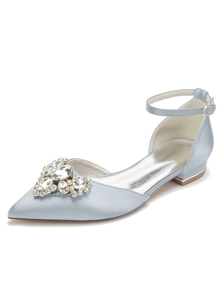 Chaussures de Mariage pour Femmes, Chaussures de Demoiselle D'Honneur à Talons Bas et Bout Pointu avec Strass