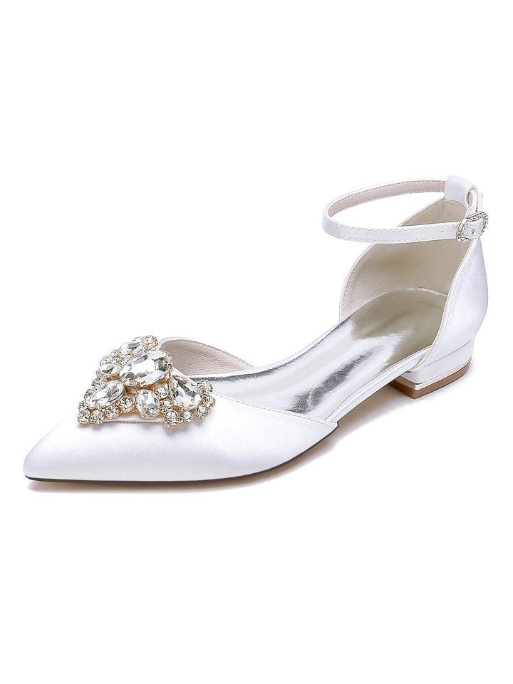 Chaussures de Mariage pour Femmes, Chaussures de Demoiselle D'Honneur à Talons Bas et Bout Pointu avec Strass
