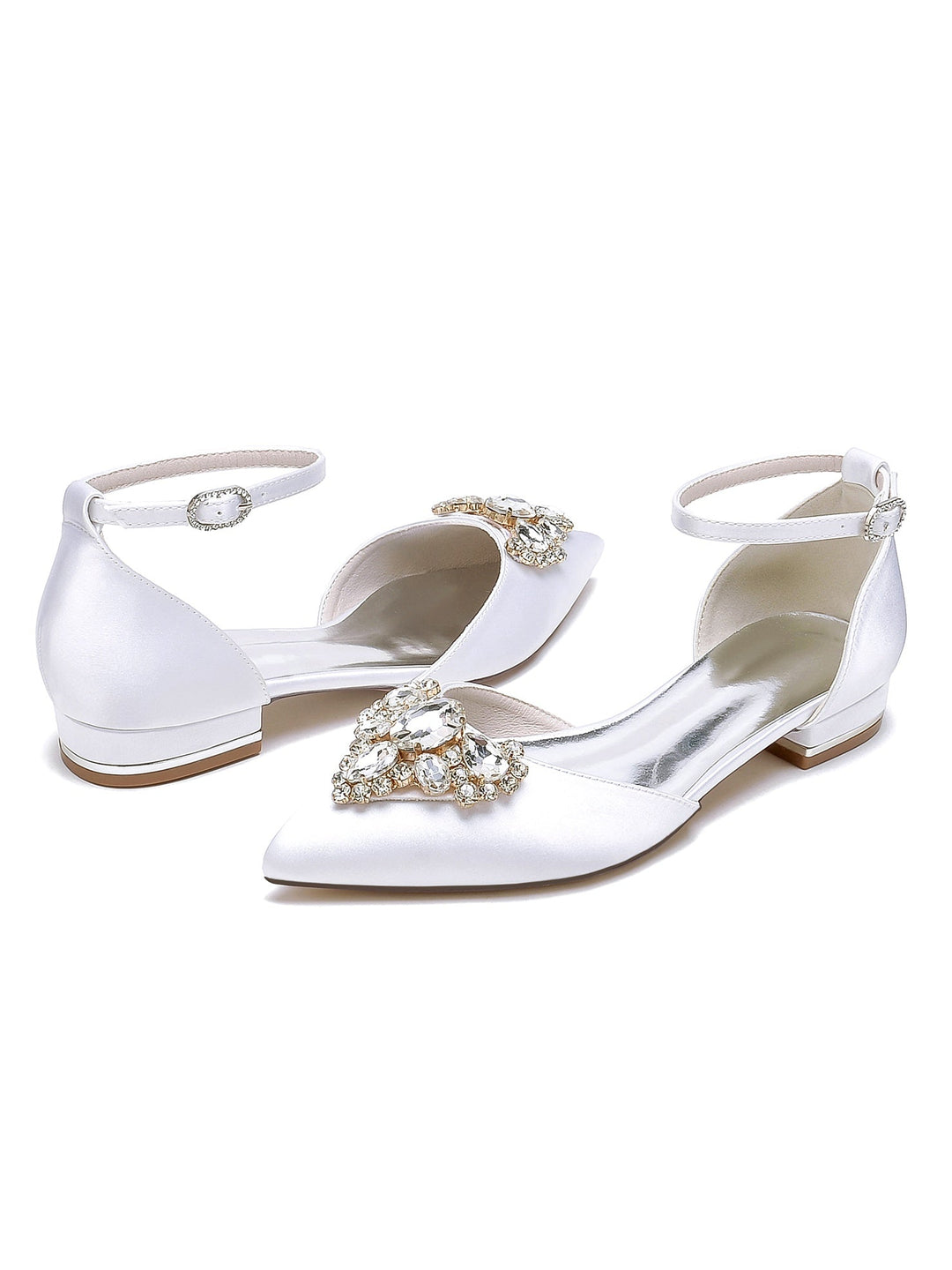 Chaussures de Mariage pour Femmes, Chaussures de Demoiselle D'Honneur à Talons Bas et Bout Pointu avec Strass