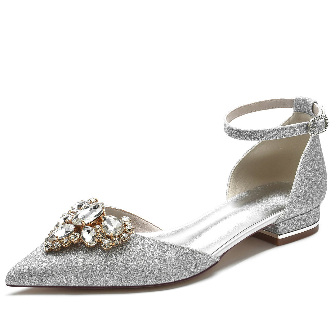 Chaussures de Mariage pour Femmes, Chaussures de Mariée à Bout Fermé et à Boucle, Imitation Diamant Pailleté