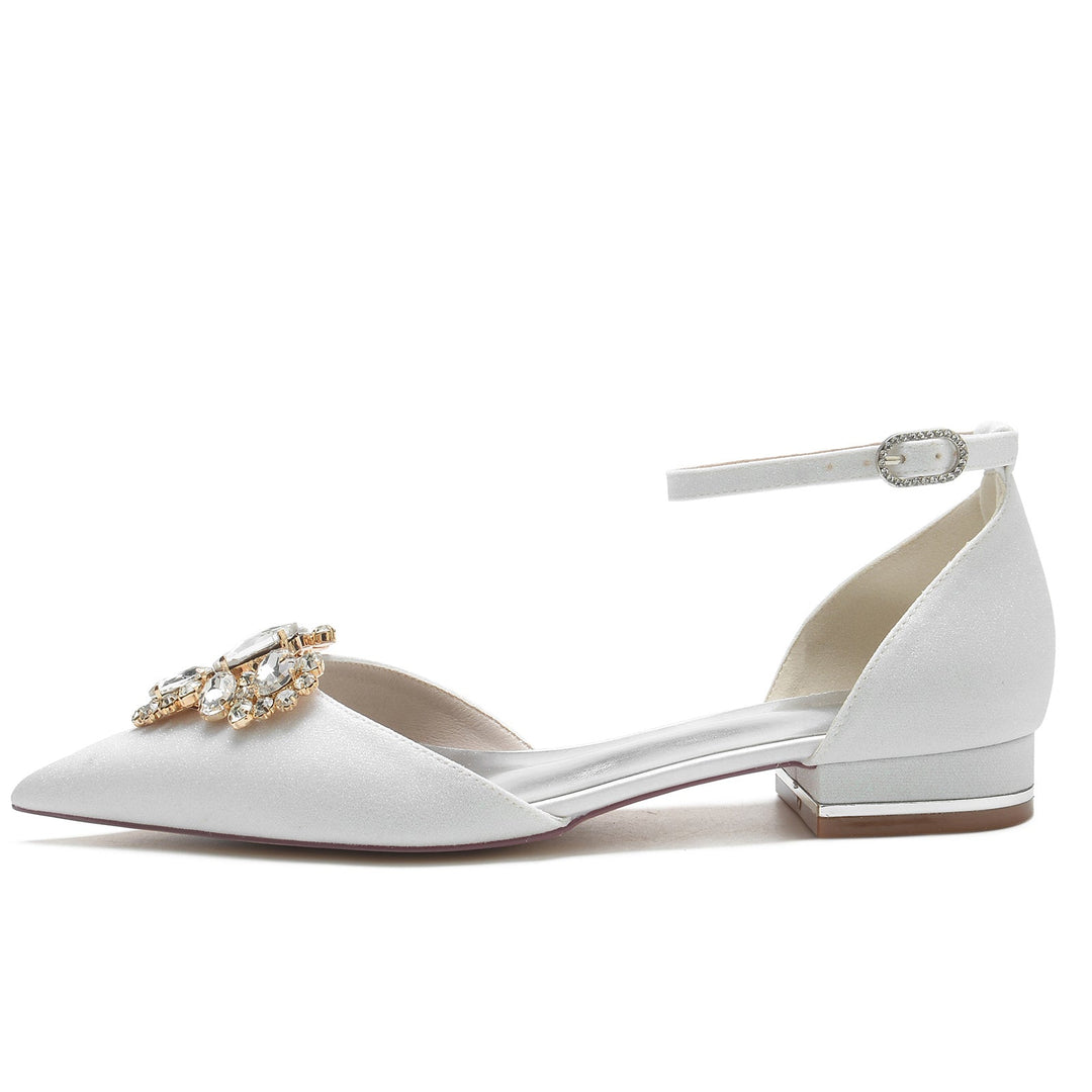 Chaussures de Mariage pour Femmes, Chaussures de Mariée à Bout Fermé et à Boucle, Imitation Diamant Pailleté
