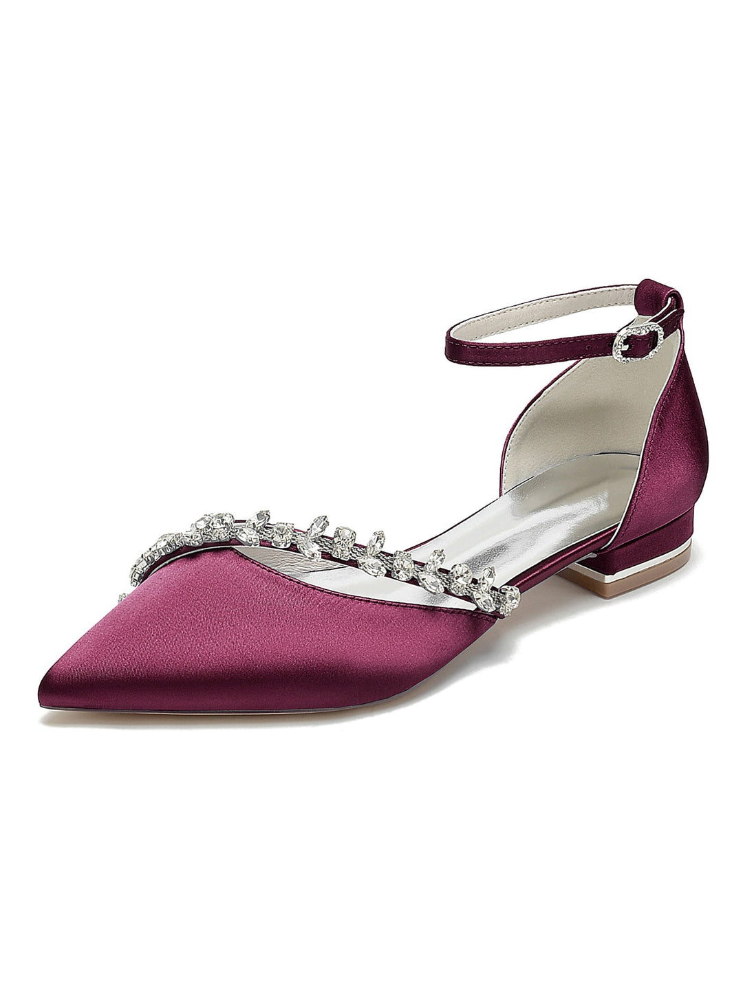 Chaussures de Mariage pour Femmes, Chaussures de Mariée à Talons Bas et Bout Pointu avec Strass