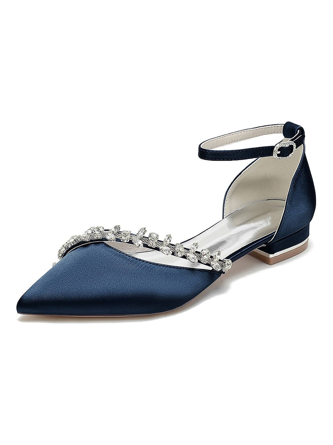 Chaussures de Mariage pour Femmes, Chaussures de Mariée à Talons Bas et Bout Pointu avec Strass