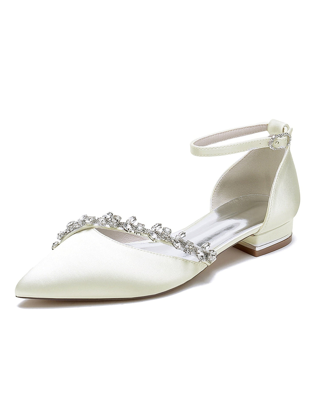 Chaussures de Mariage pour Femmes, Chaussures de Mariée à Talons Bas et Bout Pointu avec Strass