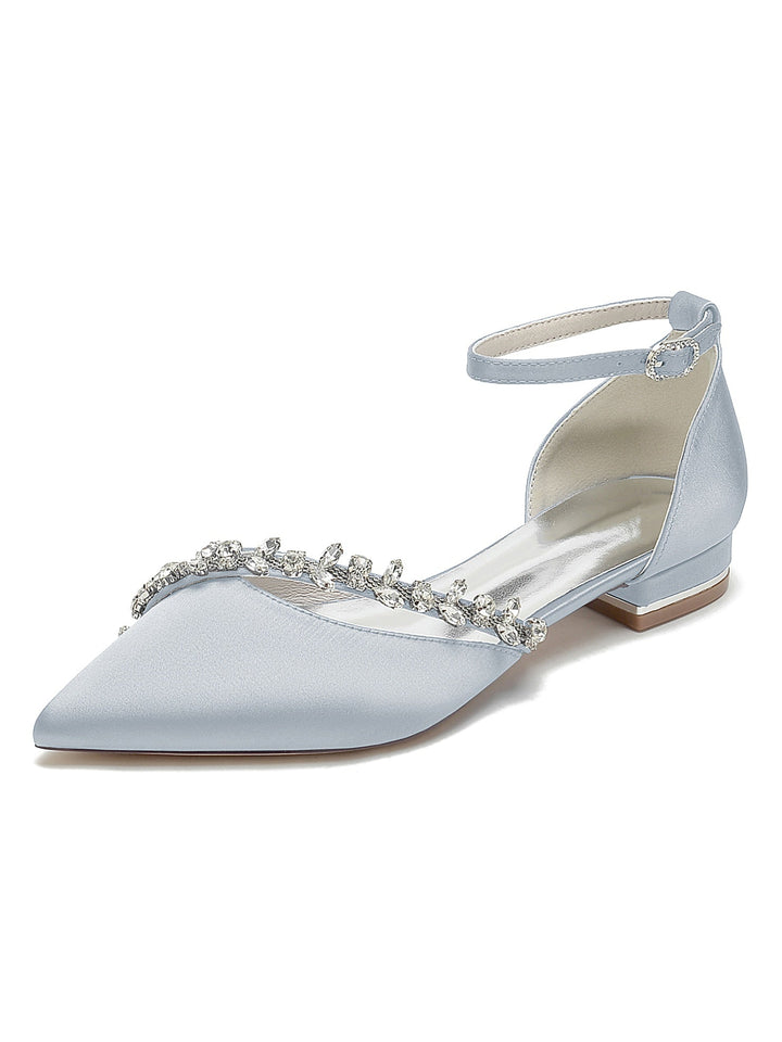 Chaussures de Mariage pour Femmes, Chaussures de Mariée à Talons Bas et Bout Pointu avec Strass