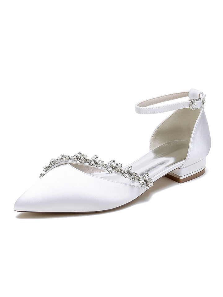 Chaussures de Mariage pour Femmes, Chaussures de Mariée à Talons Bas et Bout Pointu avec Strass