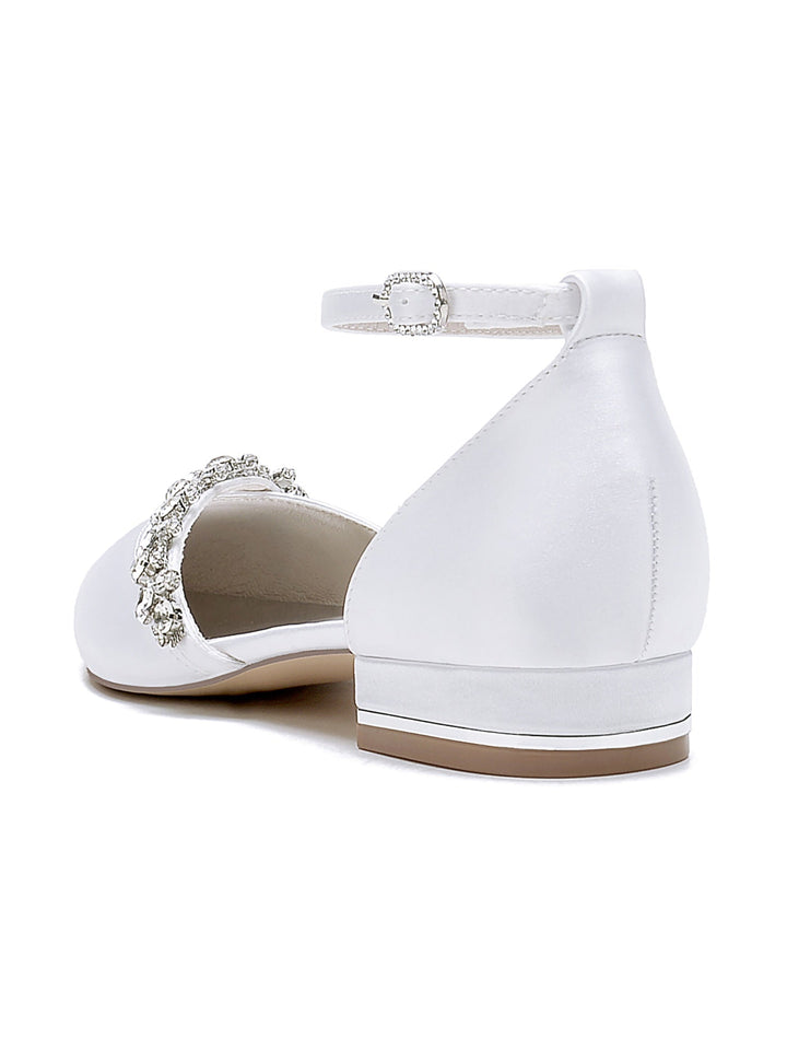 Chaussures de Mariage pour Femmes, Chaussures de Mariée à Talons Bas et Bout Pointu avec Strass