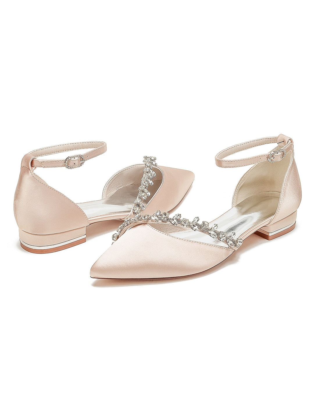 Chaussures de Mariage pour Femmes, Chaussures de Mariée à Talons Bas et Bout Pointu avec Strass