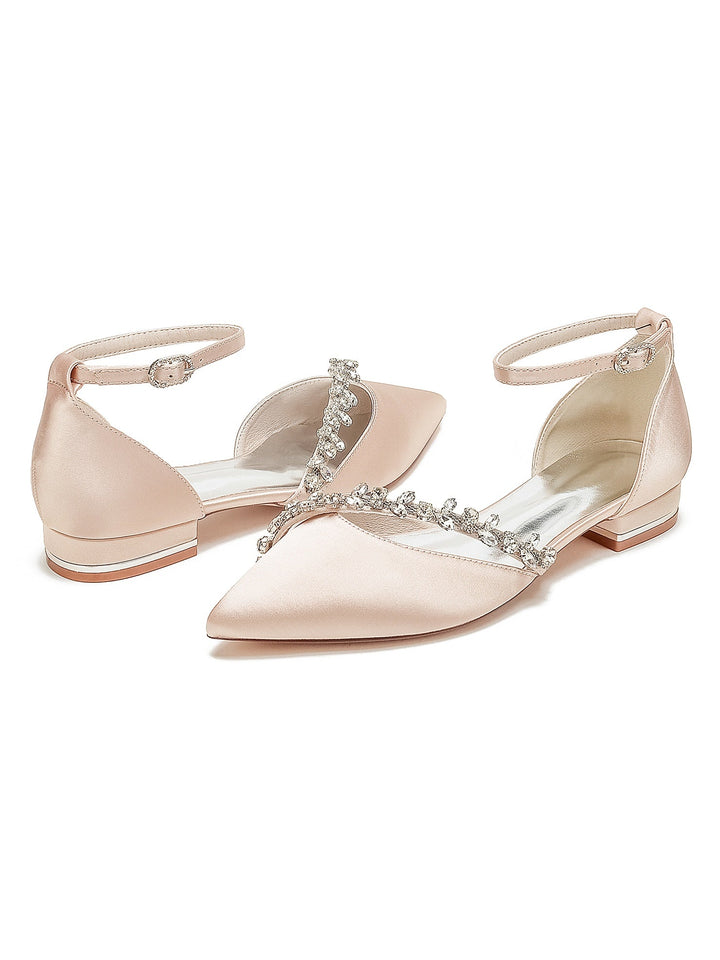 Chaussures de Mariage pour Femmes, Chaussures de Mariée à Talons Bas et Bout Pointu avec Strass