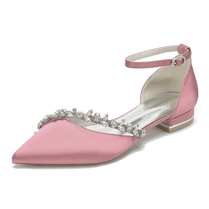 Chaussures de Mariage pour Femmes, Chaussures de Mariée à Talons Bas et Bout Pointu avec Strass