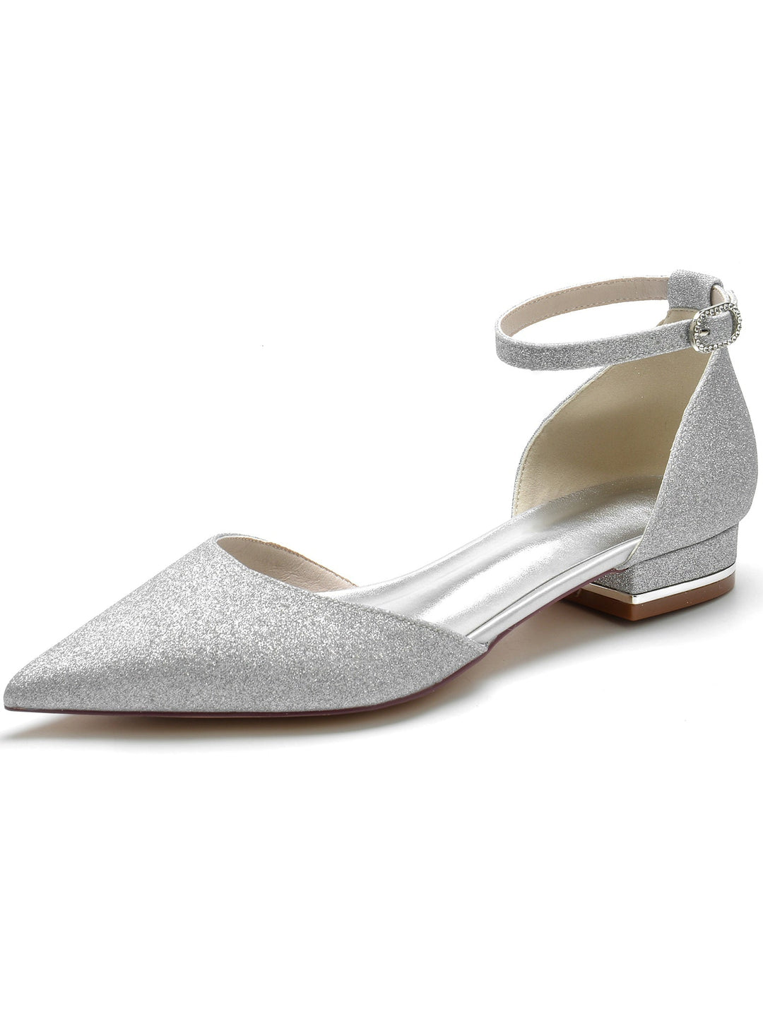 Chaussures de Mariage pour Femmes, Chaussures de Demoiselle D'Honneur à Talons Bas et Bout Pointu avec Strass