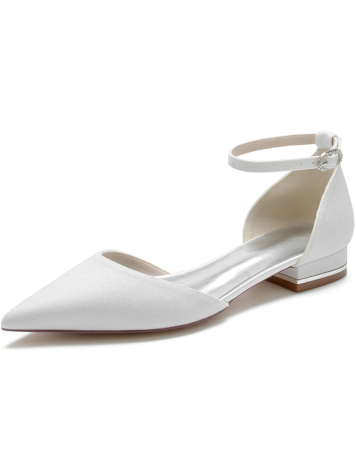 Chaussures de Mariage pour Femmes, Chaussures de Demoiselle D'Honneur à Talons Bas et Bout Pointu avec Strass