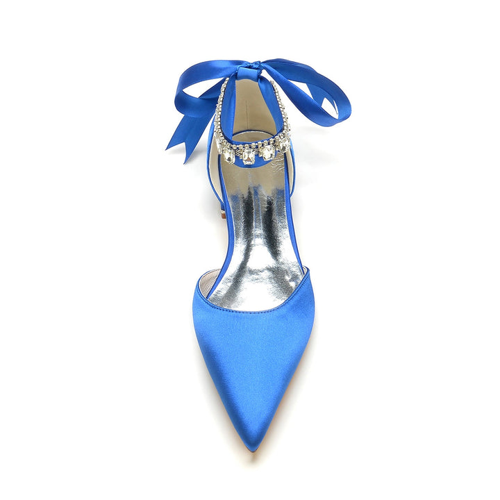 Chaussures de Mariage pour Femmes, Chaussures de Mariée à Bout Pointu et à Talon Bas avec Boucle et Strass