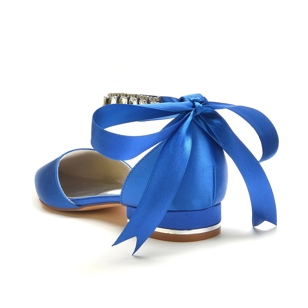 Chaussures de Mariage pour Femmes, Chaussures de Mariée à Bout Pointu et à Talon Bas avec Boucle et Strass