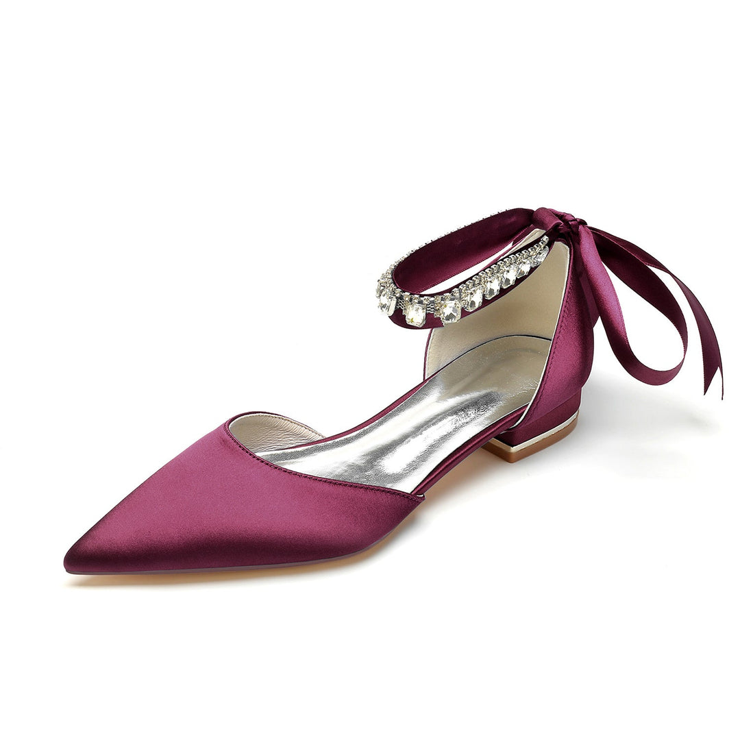 Chaussures de Mariage pour Femmes, Chaussures de Mariée à Bout Pointu et à Talon Bas avec Boucle et Strass