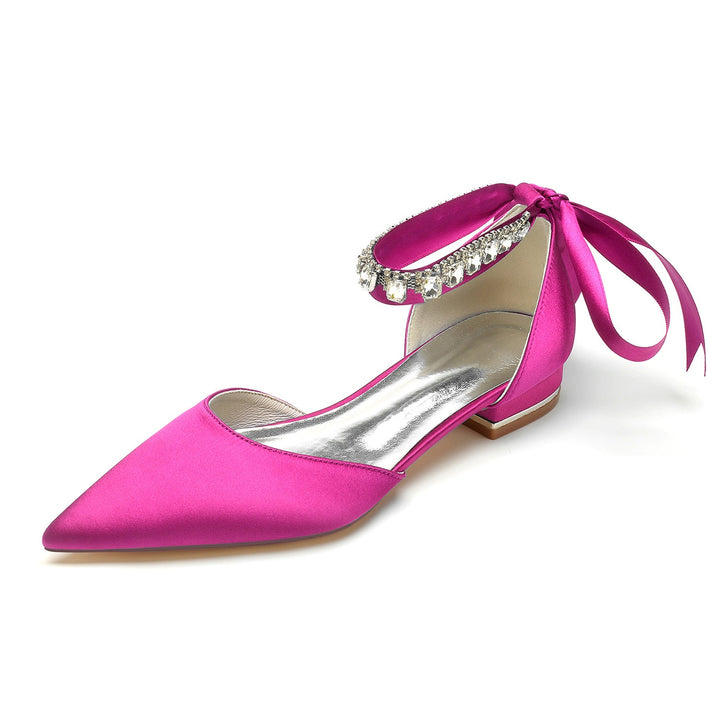 Chaussures de Mariage pour Femmes, Chaussures de Mariée à Bout Pointu et à Talon Bas avec Boucle et Strass