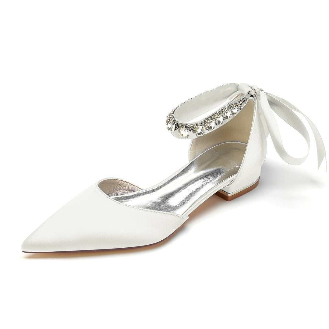 Chaussures de Mariage pour Femmes, Chaussures de Mariée à Bout Pointu et à Talon Bas avec Boucle et Strass