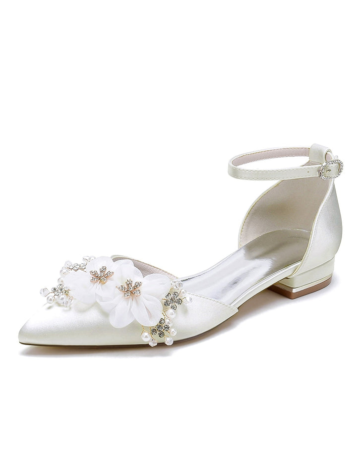 Chaussures de Mariage pour Femmes, Chaussures de Demoiselle D'Honneur à Talons Bas et Bout Pointu avec Strass