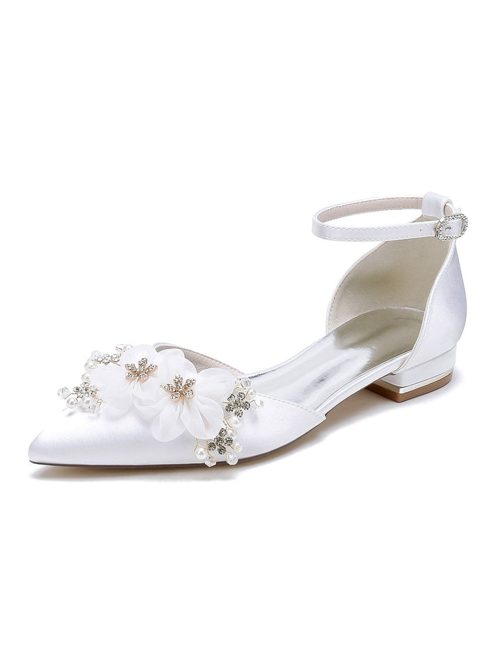 Chaussures de Mariage pour Femmes, Chaussures de Demoiselle D'Honneur à Talons Bas et Bout Pointu avec Strass