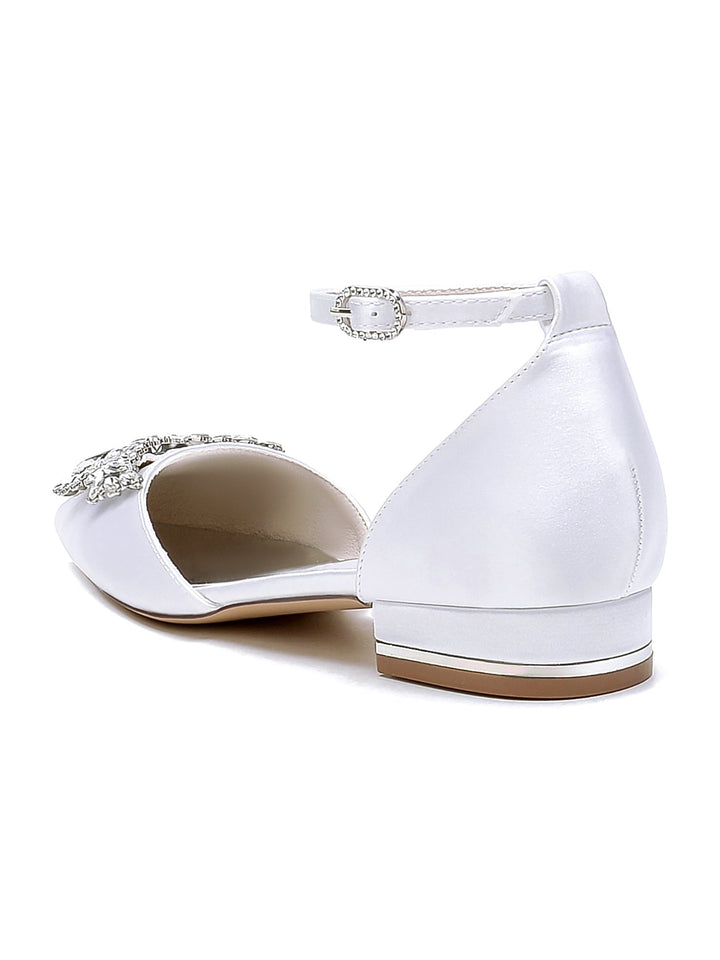 Chaussures de Mariage pour Femmes, Chaussures de Demoiselle D'Honneur à Talons Bas et Bout Pointu avec Strass