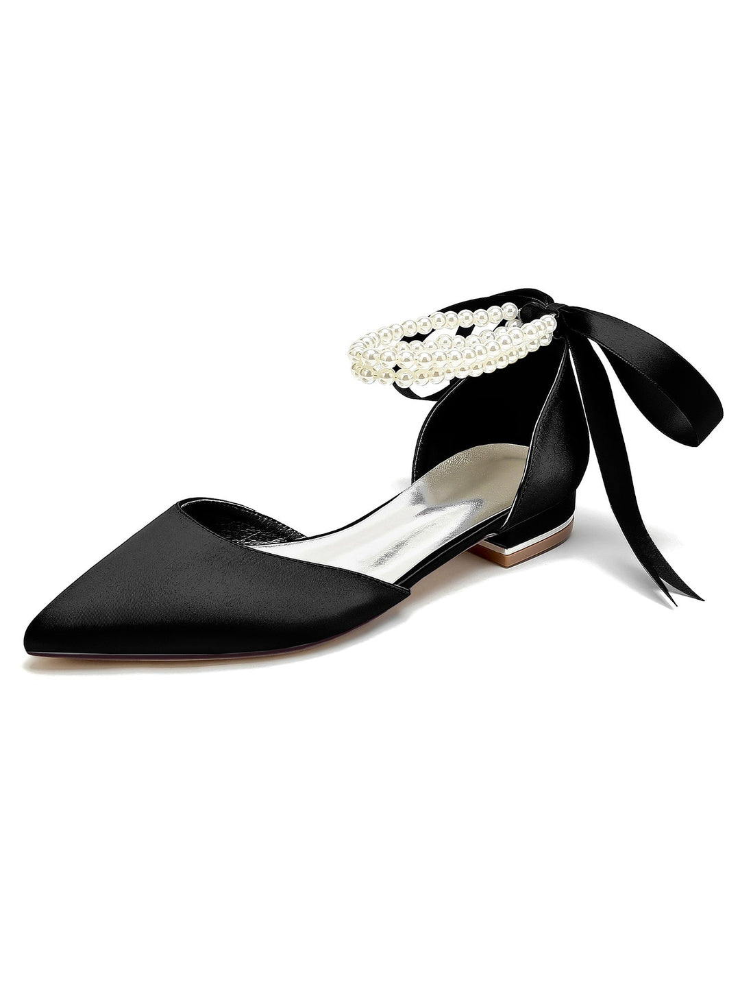 Chaussures de Mariage pour Femmes, Chaussures de Demoiselle D'Honneur à Bout Pointu et à Talon Bas avec Perles