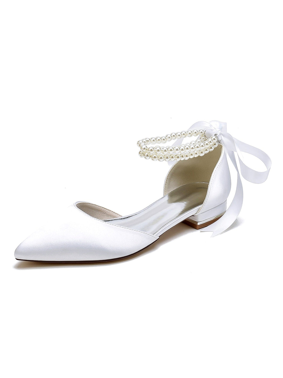 Chaussures de Mariage pour Femmes, Chaussures de Demoiselle D'Honneur à Bout Pointu et à Talon Bas avec Perles