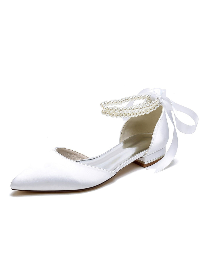 Chaussures de Mariage pour Femmes, Chaussures de Demoiselle D'Honneur à Bout Pointu et à Talon Bas avec Perles