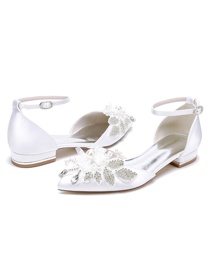 Chaussures de Mariage pour Femmes, Chaussures de Demoiselle D'Honneur à Talon Bas et Bout Ouvert avec Strass